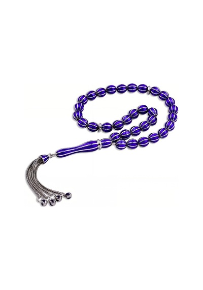 ​​​​​​Gümüş Lacivert Mineli Tesbih -5843 Gümüş