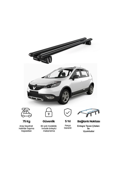 Pençe Renault Grand X Mod 2012-2016 Uyumlu Siyah Ara Atkı Port Bagaj Tavan Barı