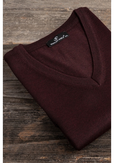 Woolen World V Yaka Battal Büyük Boy Yünlü Kolsuz Triko Süveter Bordo