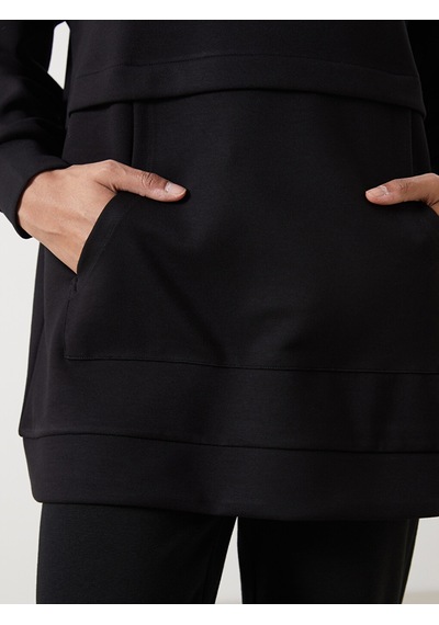 Lcw Modest Siyah Bisiklet Yaka Oversize Kadın Sweatshirt Tunik