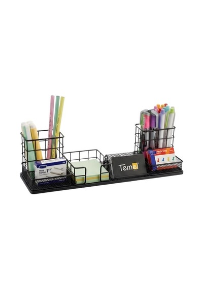 Temel Siyah Metal Mesh Modüler Masaüstü Organizer Seti 7 Parça 38x10 Cm 9515b