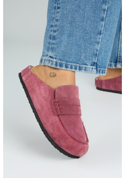Manijero Ziva 2 Kadın Hakiki Deri Loafer Sabo Vişne Terlik Bordo