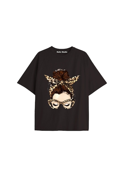 Kalic Studio Y2k Vintage Leopar Baskılı Siyah T-shirt Kod 176 Siyah-176