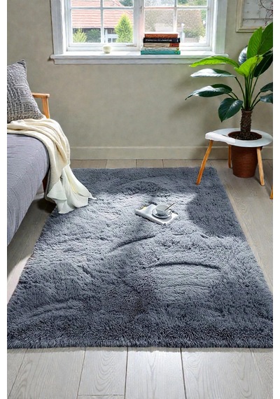 Peluş Post Halı Yumuşak Dokulu Modern Salon Oturma Odası Çocuk Odası Hol & Antre Halısı Antrasit Antrasit