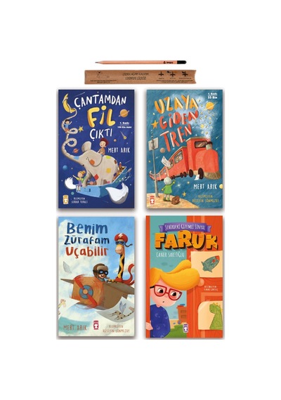 Timaş Çocuk Çantamdan Fil Çıktı - Uzaya Giden Tren - Benim Zürafam Uçabilir - Faruk Set 4 Kitap