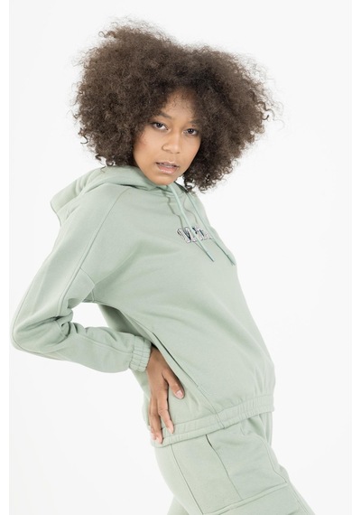 Maraton Sportswear Comfort Kadın Kapşonlu Uzun Kol Basic Açık Yeşil Sweatshirt 22973-açık Yeşil