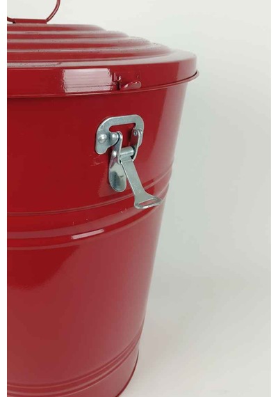 40 Litre Kilitli Kapaklı Metal Çöp Kovası Ve Dekoratif Çamaşır Sepeti Kırmızı