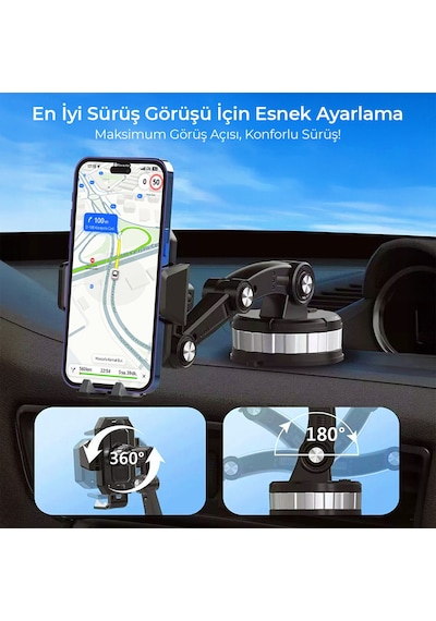 Kingma 360 Dönebilen Vakumlu Torpido Ve Cam İçin Araç Içi Telefon Tutucu -
