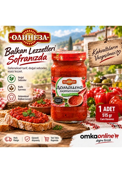 Olineza Lütenitsa 1 Adet - Kahvaltılık Balkan Sos 515 Gr Cam Kavanoz