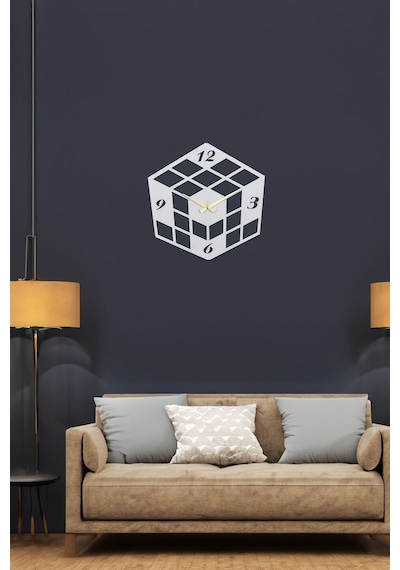 Küp Model Metal Lazer Kesim Akar Sessiz Mekanizmalı Duvar Saati 40 40 Cm -m011 Beyaz