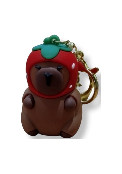 Capybara Çilek Kostümlü 3d Figürlü Soft Kayışlı Anahtarlık - 1 Adet