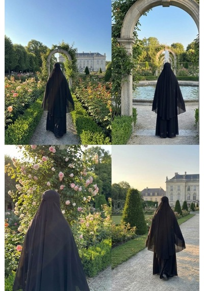 Polo Craft Lüks Uzun Şifon Malezya Khimar - Zarif Ve Konforlu Tesettür Giyim siyah
