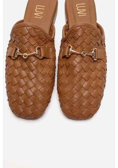 Luvishoes Senıa Taba Örgü Hakiki Deri Tokalı Önü Kapalı Kadın Terlik