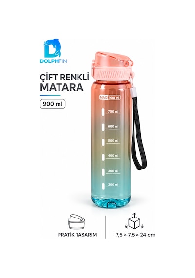 Çift Renkli Matara 900 Ml Askılı Kapaklı Su Şişesi Suluk Cok Renkli