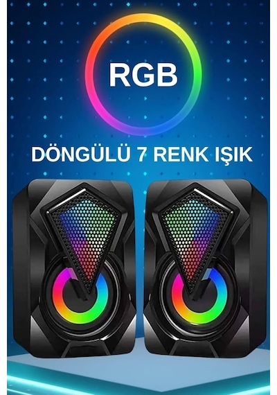 E-1046 Bilgisayar Hoparlörü Led Işıklı Rgb Laptop Pc Uyumlu 1+1 Speaker
