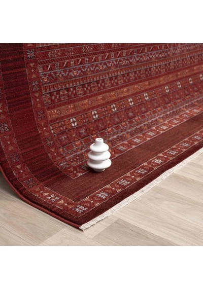 Bordo Kırmızı Etnik Şerit Desenli Modern Halı - Nk0259ba Bordo - Kırmızı