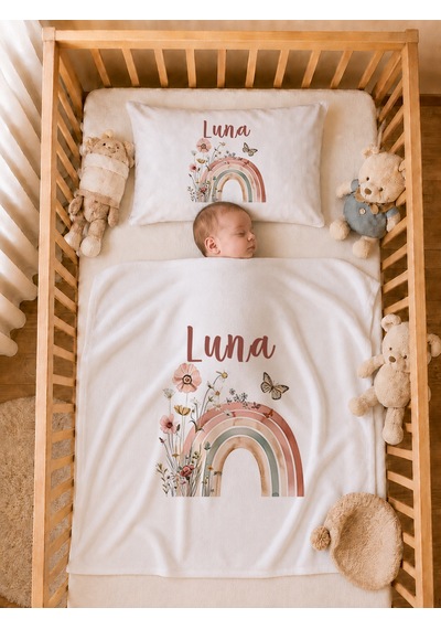 Pia Baby Kız Bebek Tulum Seti İsim Baskılı %100 Pamuk Yastık Kılıfı Ve Battaniye 1080tyb0x Ekru
