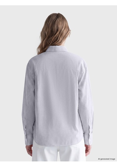 Lcw Vision Mavi Fular Yaka Ekose Oversize Kadın Gömlek
