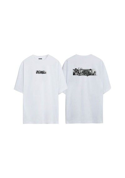 Thewert Unisex Attack Order Statue Ön Arka Baskılı Beyaz Oversize T-shirt
