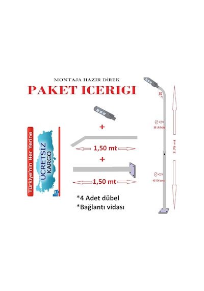 Güneş Enerjili Bahçe Aydınlatma Direği+60W Solar Sokak Lambası