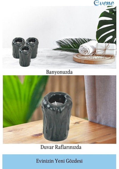 Mumluk Şamdan 3 Adet Tealight Uyumlu Üçlü Büyük Erimiş Mum Model - Siyah