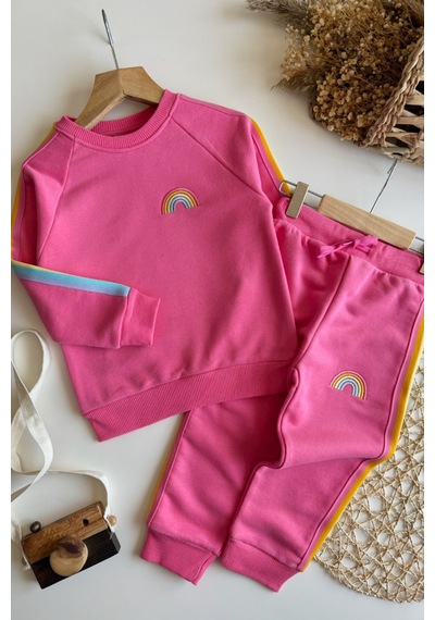 Noble Kids Kız Çocuk Gökkuşağı Nakışlı Eşofman Takım Pembe