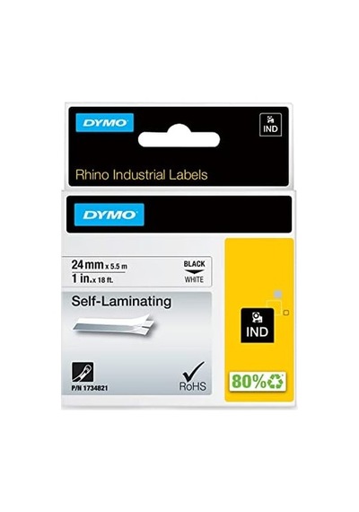 Dymo Rhinopro, Lamine Vinil 24 Mm X 5.5 Mt , Beyaz/siyah - 1734821