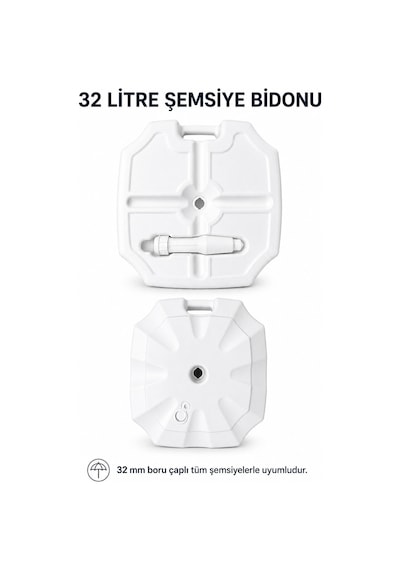 Şemsiye Bidonu Beyaz 32 Litre Antrasit