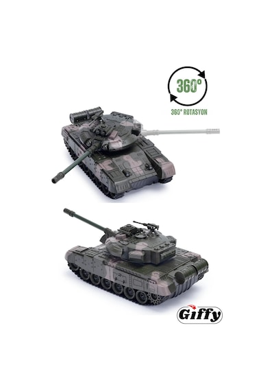 Oyuncak Şarjlı Uzaktan Kumandalı Rc Tank 33 Cm 360 Döner Gövde Işıklı Sesli Atış Efektli Yeşil