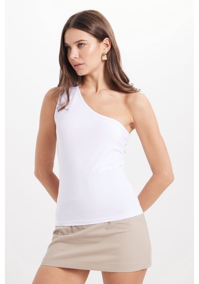 Tudors Kadın Slim Fit Dar Kesim Pamuklu Kolsuz Beyaz Crop Atlet-50885