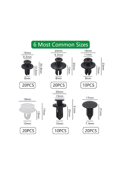 Oto Fastener Klips Seti 100 Adet 6 Boyut Tampon Kapı Döşeme Pervaz Tutucu Plastik Klips Çeşitle Standart