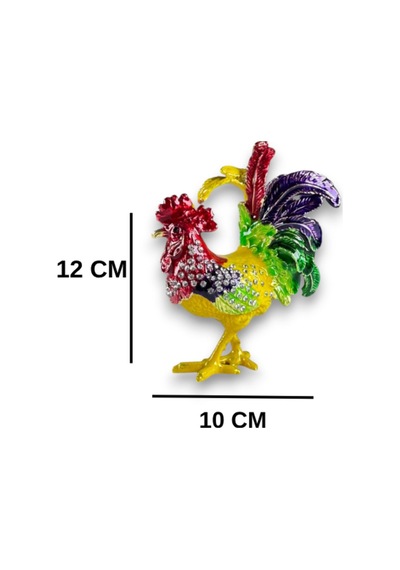 Dekoratif Renkli Horoz Biblo Taşlı Metal Masa Üstü Ev Aksesuarı 12x10 CM