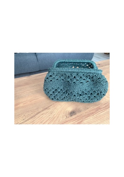 Melonndesign El Yapımı Burslu Hasır Çanta Zümrüt Yeşili