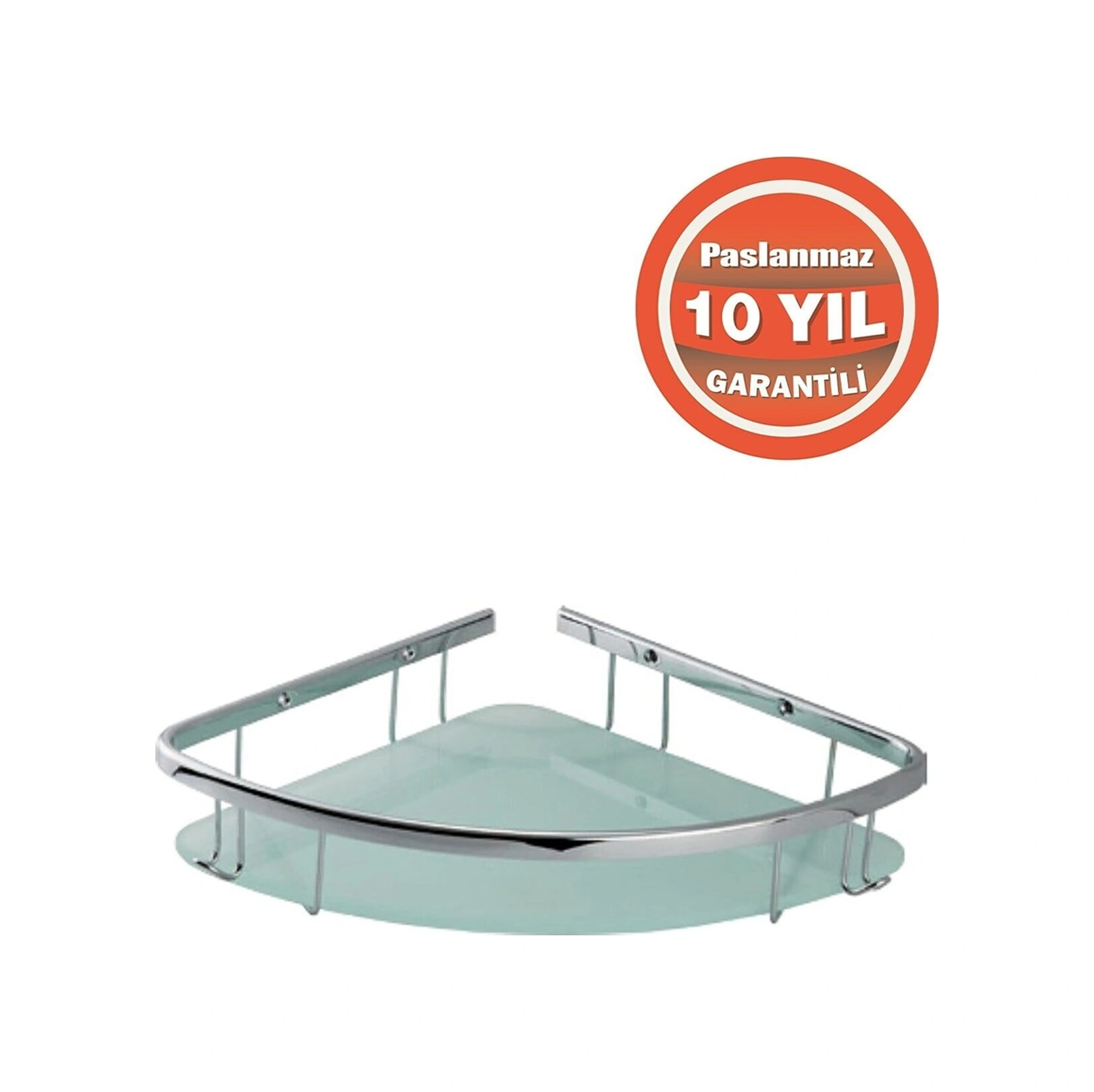 Çelik Banyo Paslanmaz Pirinç Karmina Tekli 18x18 Cm Camlı Şampuanlık Süngerlik Köşelik Krom