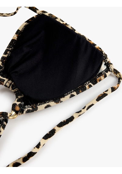 Koton Boyundan Bağlamalı Halka Detaylı Leopar Desenli Bandeau Bikini Üstü Kahverengi Desenli 6sak10101mm