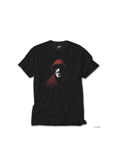 Anonymous Half Mask Siyah Tişört Siyah