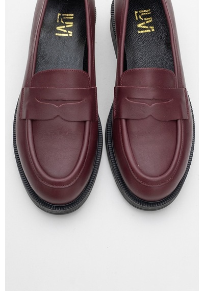 Luvishoes Pline Bordo Cilt Hakiki Deri Kadın Loafer Ayakkabı