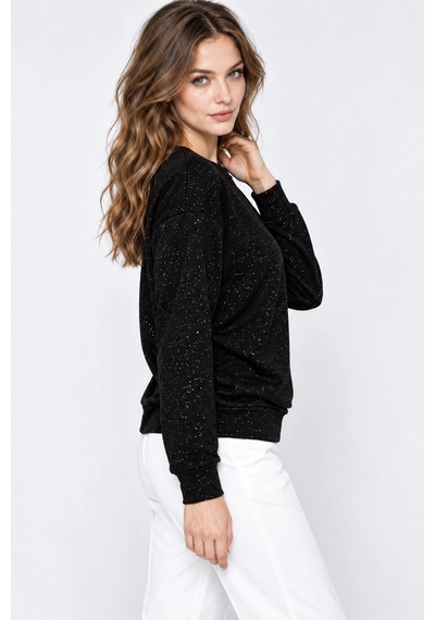 Mevese Yaldız Baskılı Zincirli Ve Fularlı Kadın Oversize Modal Sweatshirt - Siyah