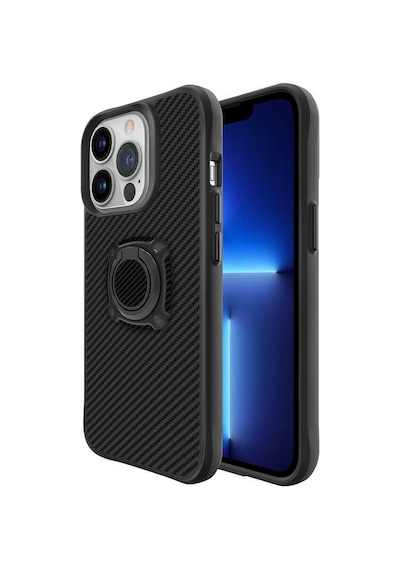 İphone 13 Pro Max Kılıf Yüzüklü Karbon Fiber Tasarım Manyetik Sil