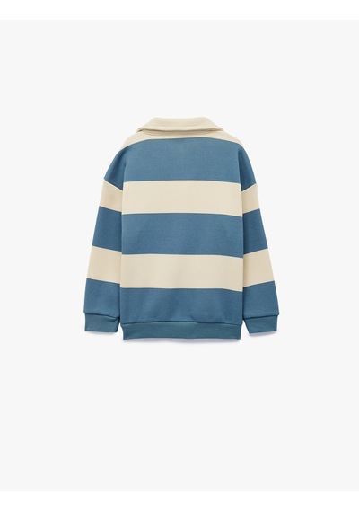 Koton Uzun Kollu Hayvanlar Baskılı Polo Yaka Sweatshirt Ekru Çizgili 6wmb10169tk Ekru Çizgili