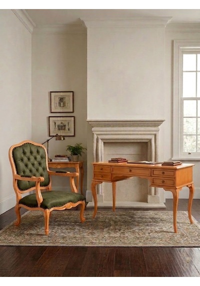 Throne Fransız Still Klasik Ahşap Berjer Natural