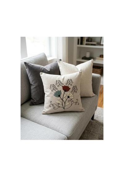Punch Nakış Kırlent Kılıfı 2 Li 40 Cm X 40 Cm Açık Kırmızı