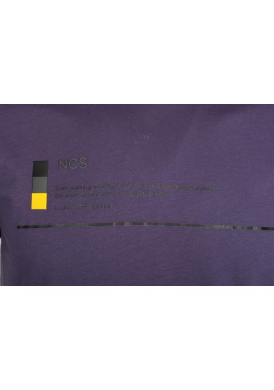 Erkek Mor Bisiklet Yaka Slim Fit Baskılı %100 Pamuk T-shirt 1943-Mor
