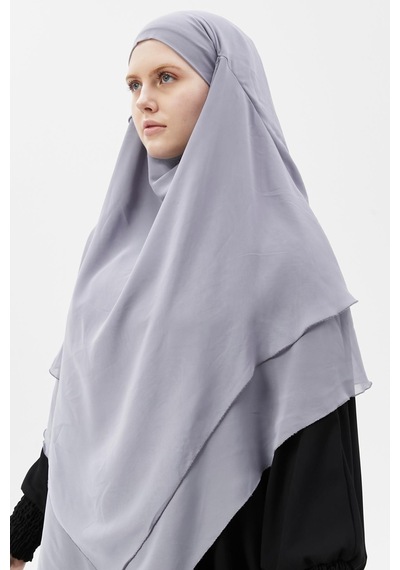 Altobeh Hazır Pratik Şifon Üç Katlı Peçeli Üçgen Hac Umre Şalı Sufle Hijab Nikap Gri