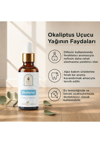 %100 Saf Okaliptus Uçucu Yağı 10 Ml - Doğal Nefes Ve Terapi Etkili Eucalyptus Globulus 10 ML