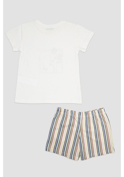 Kız Çocuk Çizgi Desenli Ekru Pijama Takımı 16246184