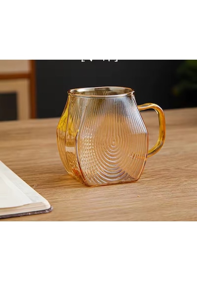 Morponi Borosilikat Cam Amber Salyangoz Desenli Bardak 1 Adet 300 Ml Altın