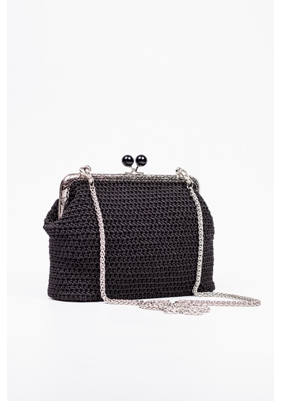 Fabric Craft Bag Omuz Çanta Floş İplik Metal Askılı Siyah - Gümüş