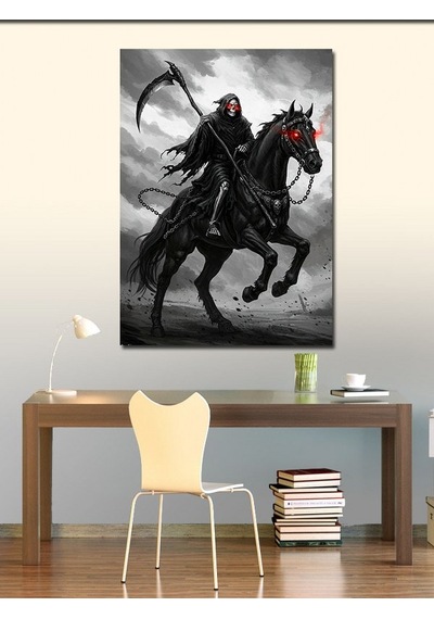 Kanvas Tablo Kara Şövalye Ve At 70cmx100cm
