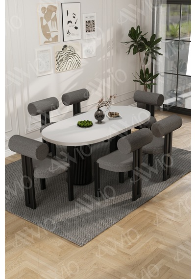 Avvio Verona Bohem Ayak 6'lı Metal Pofi Demonte Sandalye 80x160 Masa Sandalye Takımı Beyaz Masa Sandalye Siyahkumaş Antrasit Gri Avvio Verona Bohem Ayak 6'lı Metal Pofi Demonte Sandalye 80x160 Masa Sandalye Takımı Beyaz Masa Sandalye Siyahkumaş Antrasit Gri